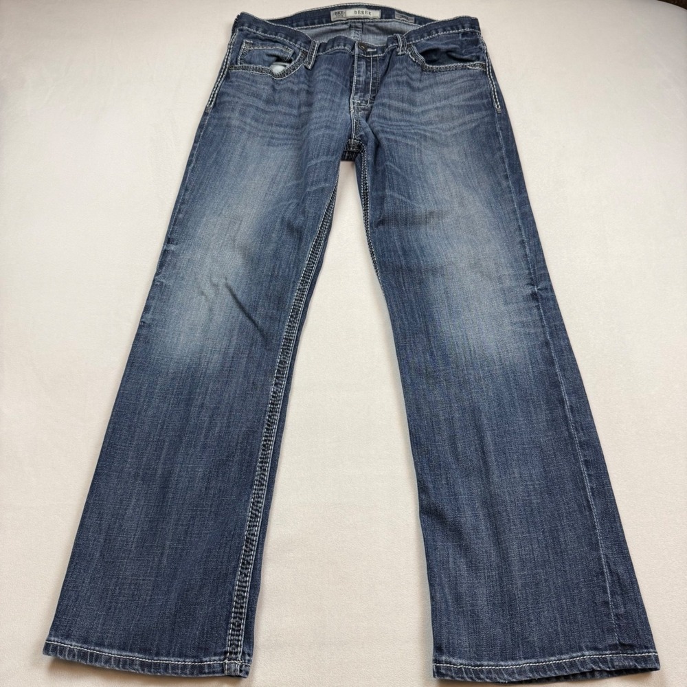 BKE Denim Derek Mens Bootcut Jeans Blue Medium Wash Embroidered Pockets 36L